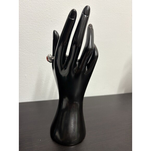 Faux Red Carnelian Stone On Silvertone Band Ring Costume Ring Size 9.75 - Picture 6 of 16